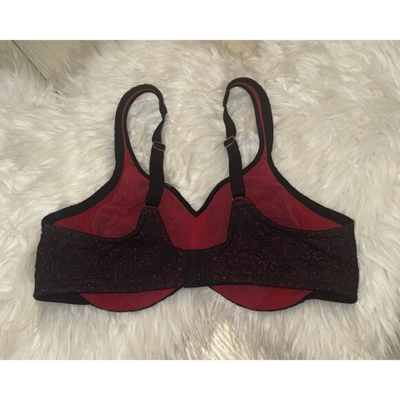 Lilyette Lace Minimizer Bra Underwire Unpadded Womens 36C Black Red Discontinued - Picture 4 of 6